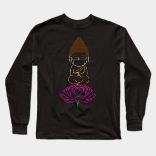 Adorable Buddha wearing a protective mask against Coronavirus while meditating on a Lotus flower Long Sleeve T-Shirt